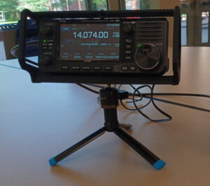 Icom IC-705 portable transceiver tuned to an FT8 frequency